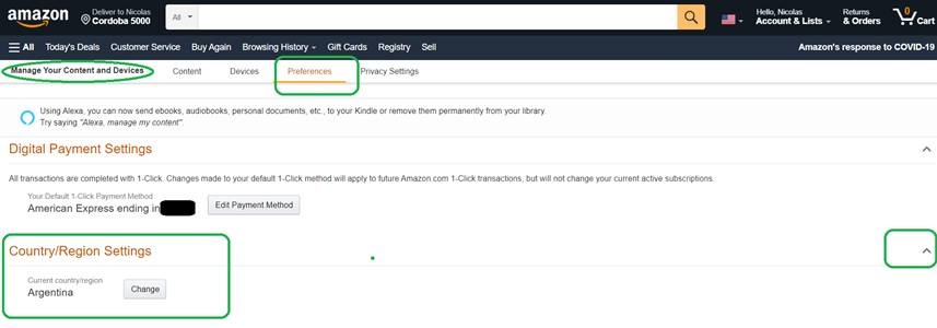Region Settings Amazon